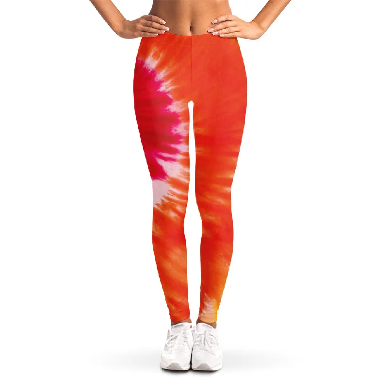 Red Yellow And Orange Tie Dye Print Women's Leggings