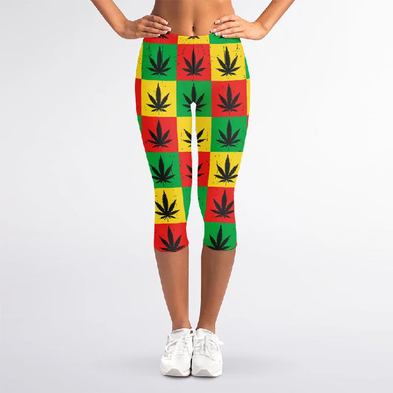 Reggae Marijuana Leaf Pattern Print Women's Capri Leggings