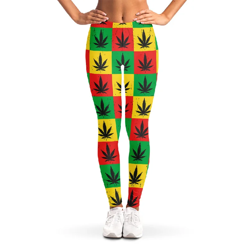 Reggae Marijuana Leaf Pattern Print Women's Leggings