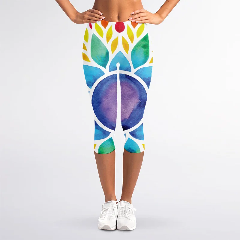 Reiki Chakra Flower Print Women's Capri Leggings