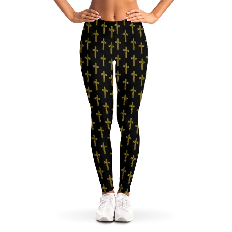 Religious Cross Pattern Print Women's Leggings