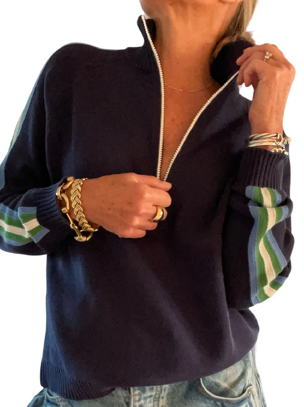 Retro 1/2 Zip Sweater (Navy/Green)