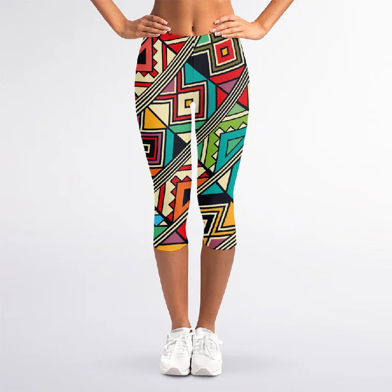 Retro African Ethnic Tribal Print Women's Capri Leggings