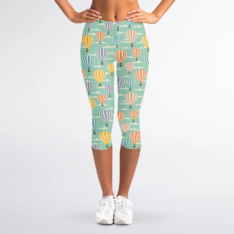 Retro Air Balloon Pattern Print Women's Capri Leggings