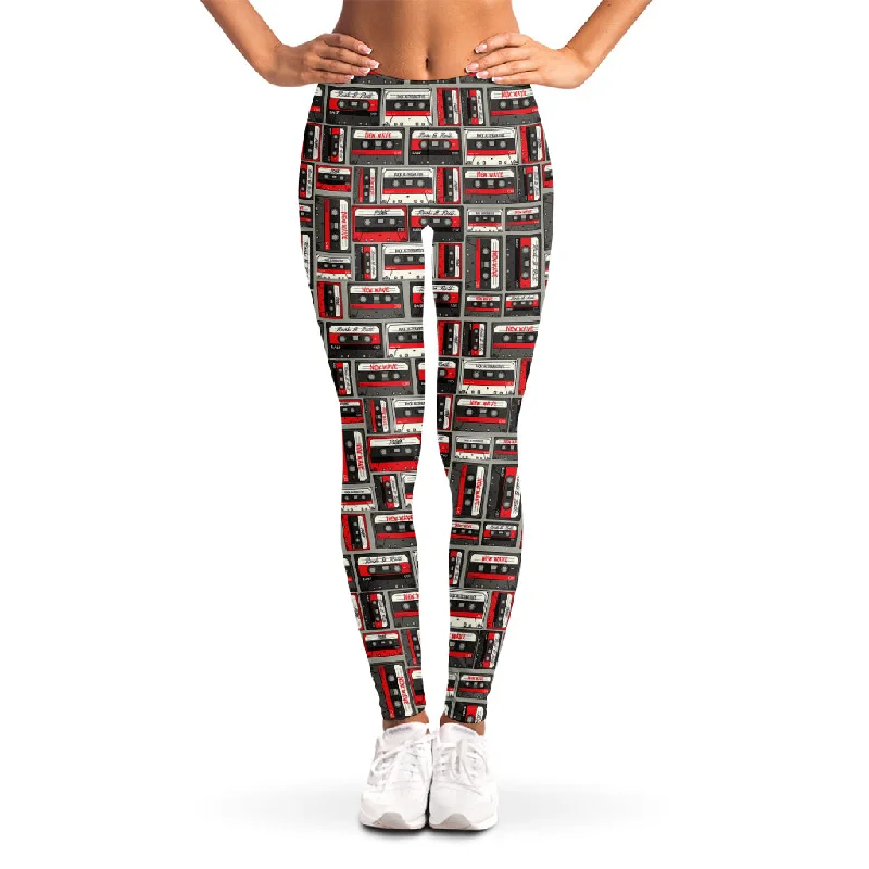 Retro Cassette Tape Pattern Print Women's Leggings