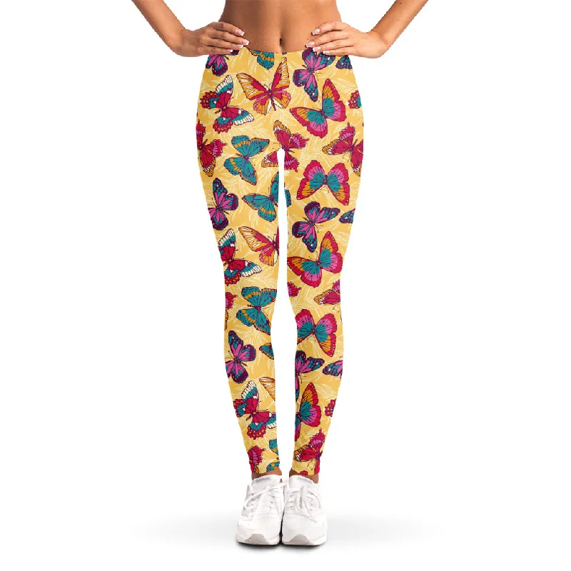 Retro Colorful Butterfly Pattern Print Women's Leggings