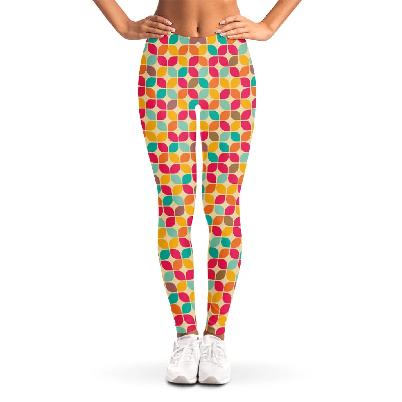 Retro Geometric Rounded Square Print Women's Leggings