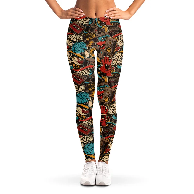 Retro Graffiti Pattern Print Women's Leggings