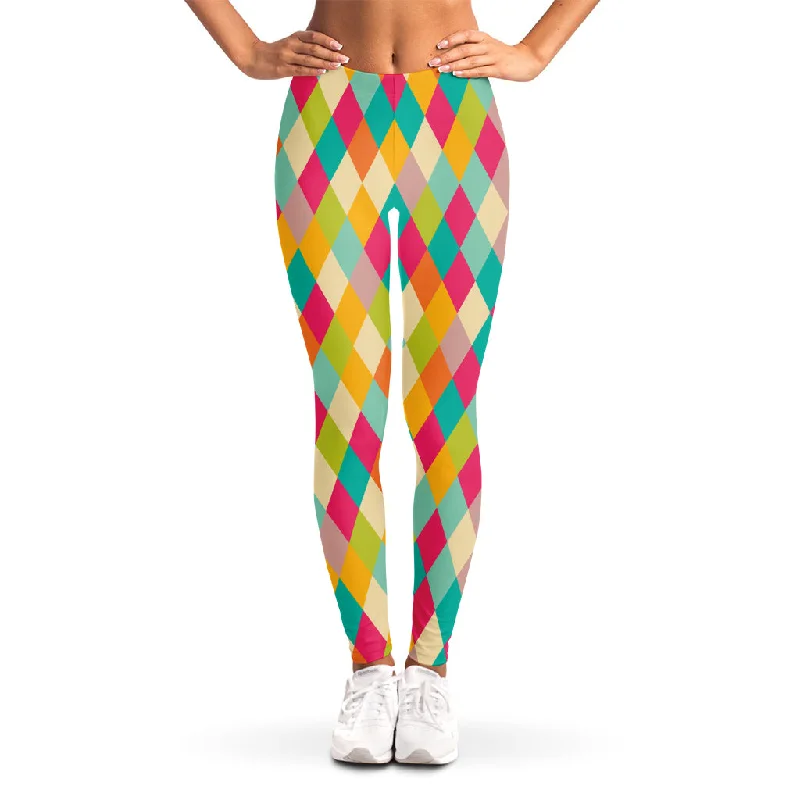 Retro Harlequin Pattern Print Women's Leggings