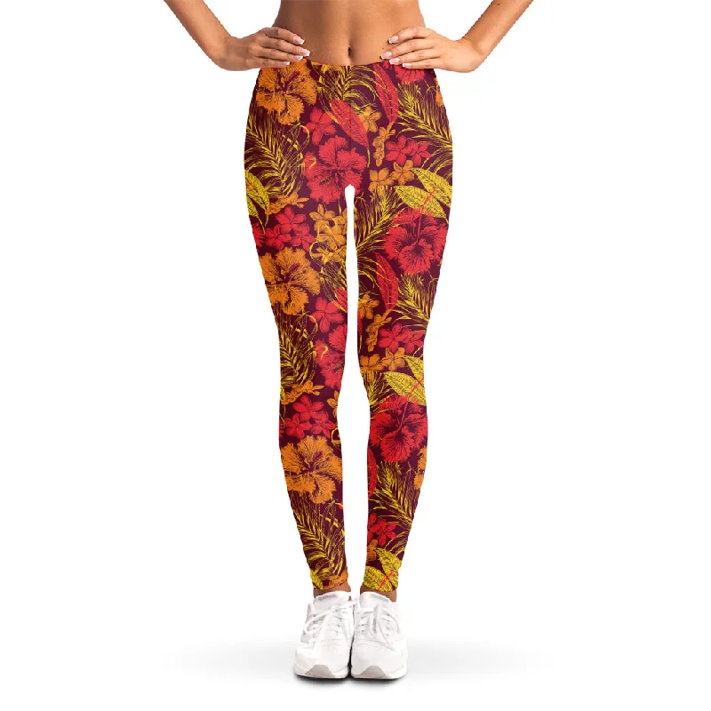 Retro Hawaiian Tropical Floral Print Women's Leggings