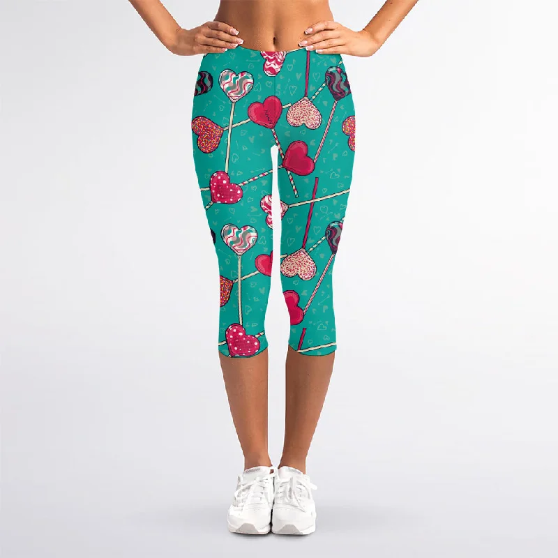 Retro Lollipop Pattern Print Women's Capri Leggings