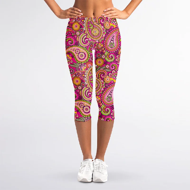 Retro Paisley Pattern Print Women's Capri Leggings