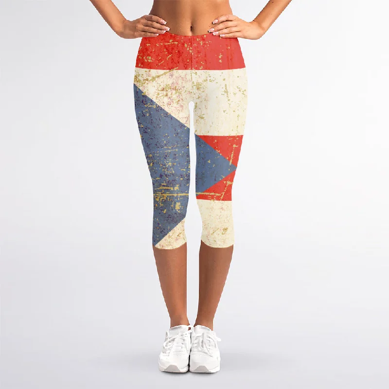 Retro Puerto Rican Flag Print Women's Capri Leggings