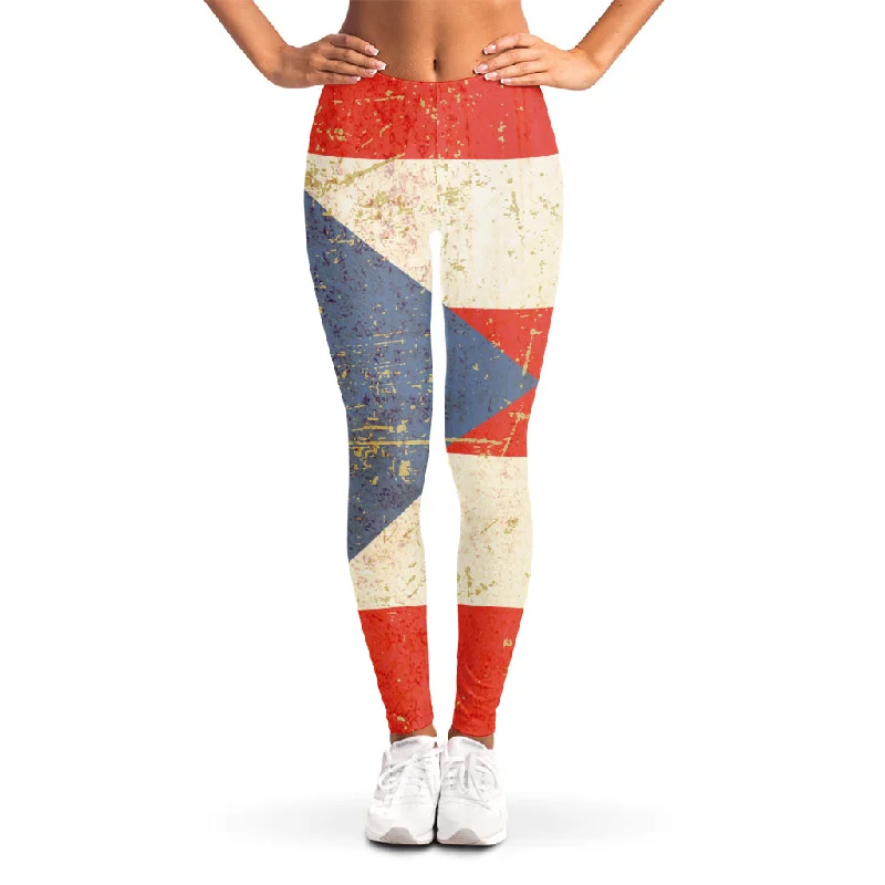 Retro Puerto Rican Flag Print Women's Leggings