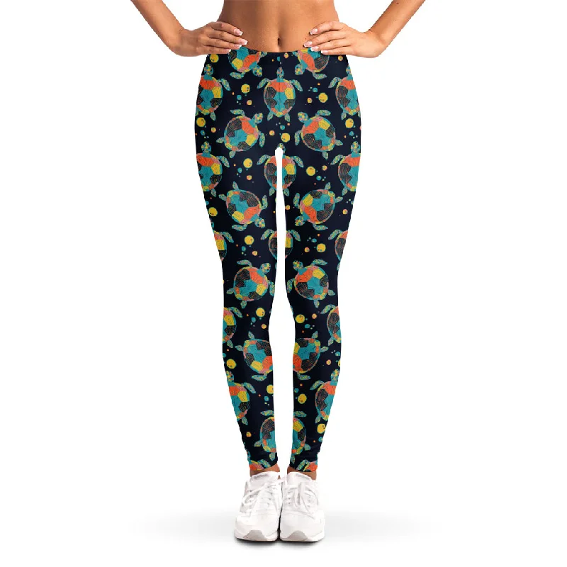 Retro Sea Turtle Pattern Print Women's Leggings