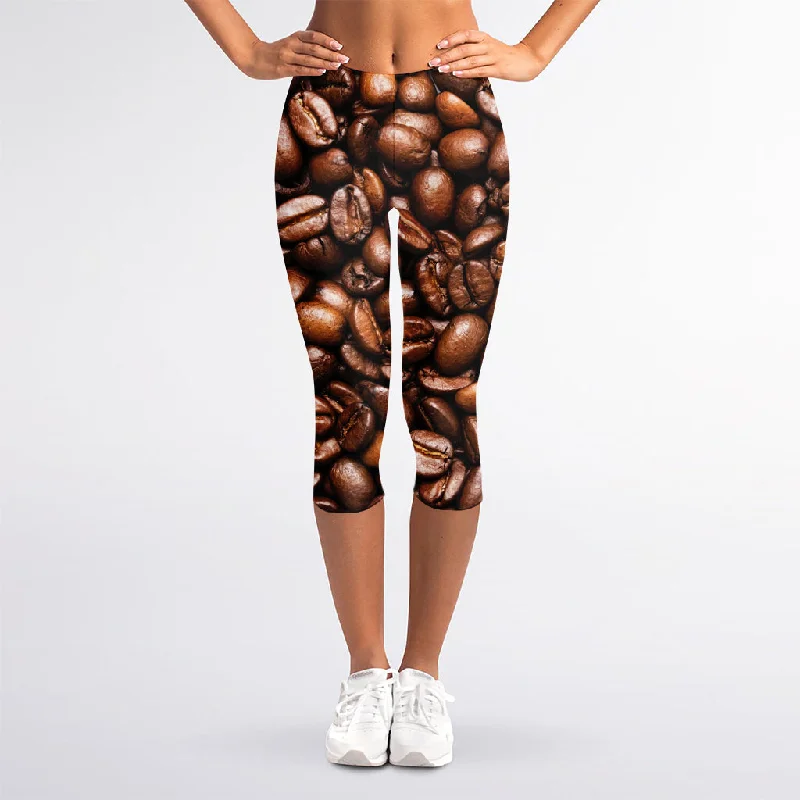 Roasted Coffee Bean Print Women's Capri Leggings