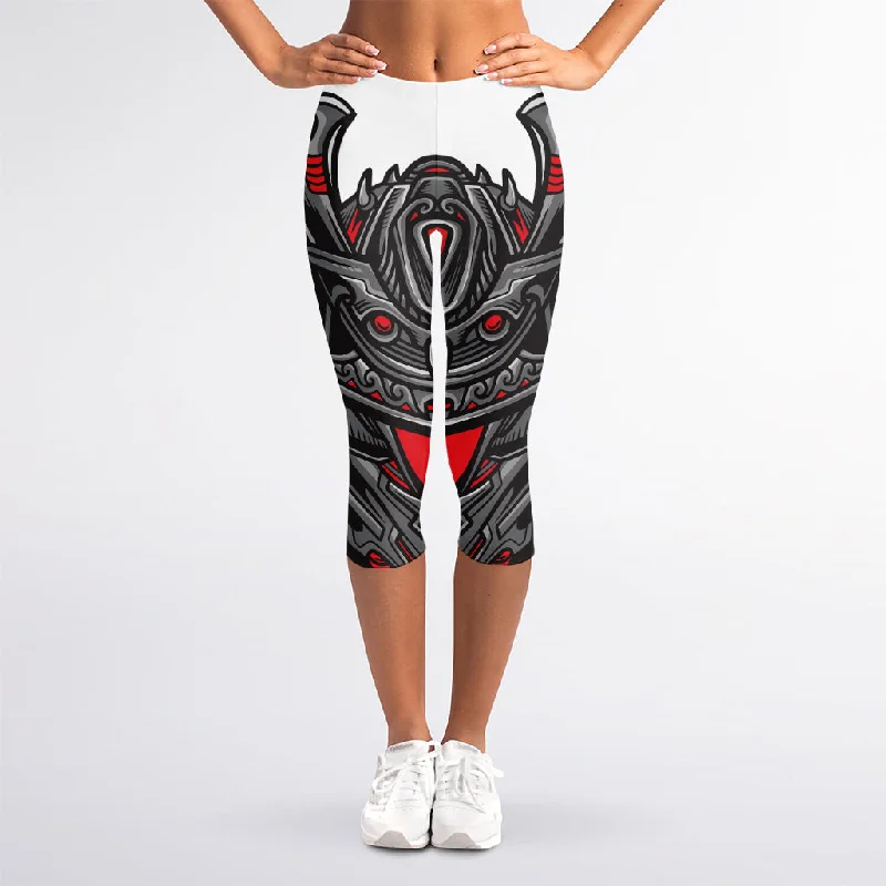 Robot Samurai Mask Print Women's Capri Leggings