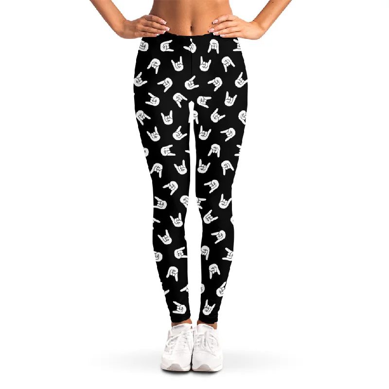 Rock And Roll Hand Sign Pattern Print Women's Leggings