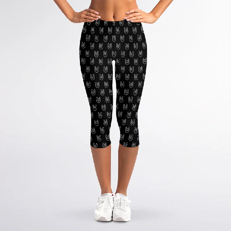 Rock And Roll Hand Symbol Pattern Print Women's Capri Leggings