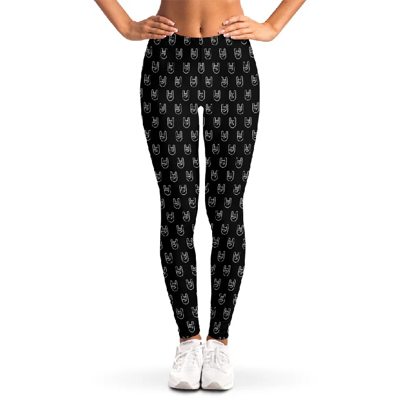 Rock And Roll Hand Symbol Pattern Print Women's Leggings