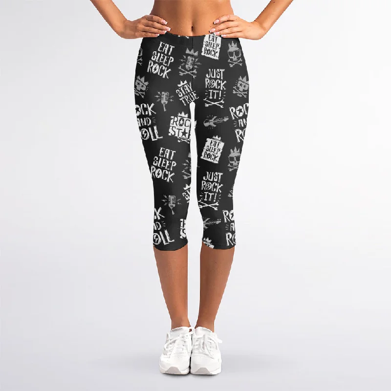 Rock And Roll Music Pattern Print Women's Capri Leggings