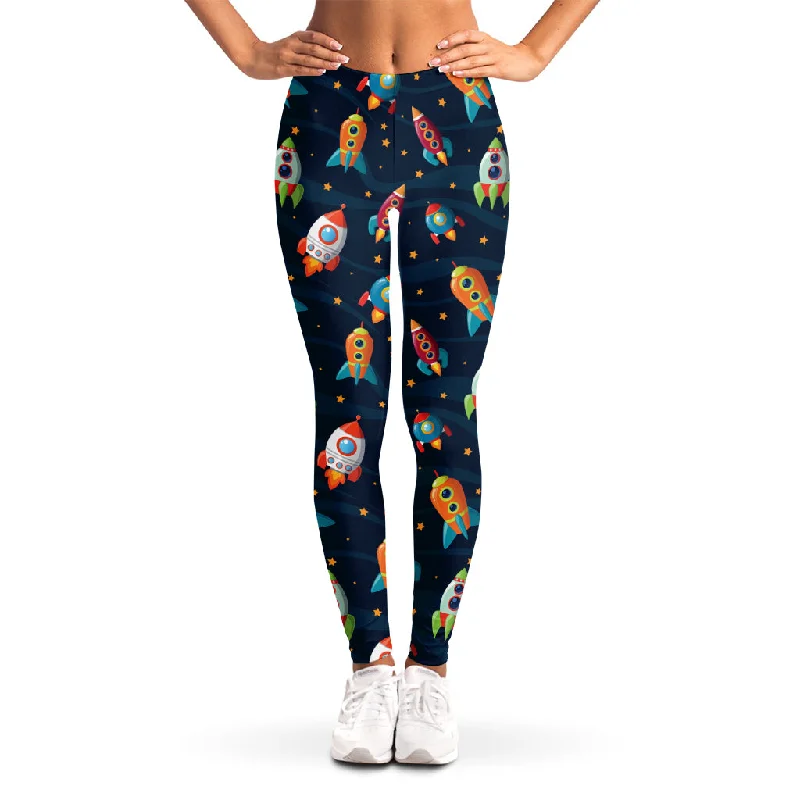 Rockets And Stars Pattern Print Women's Leggings