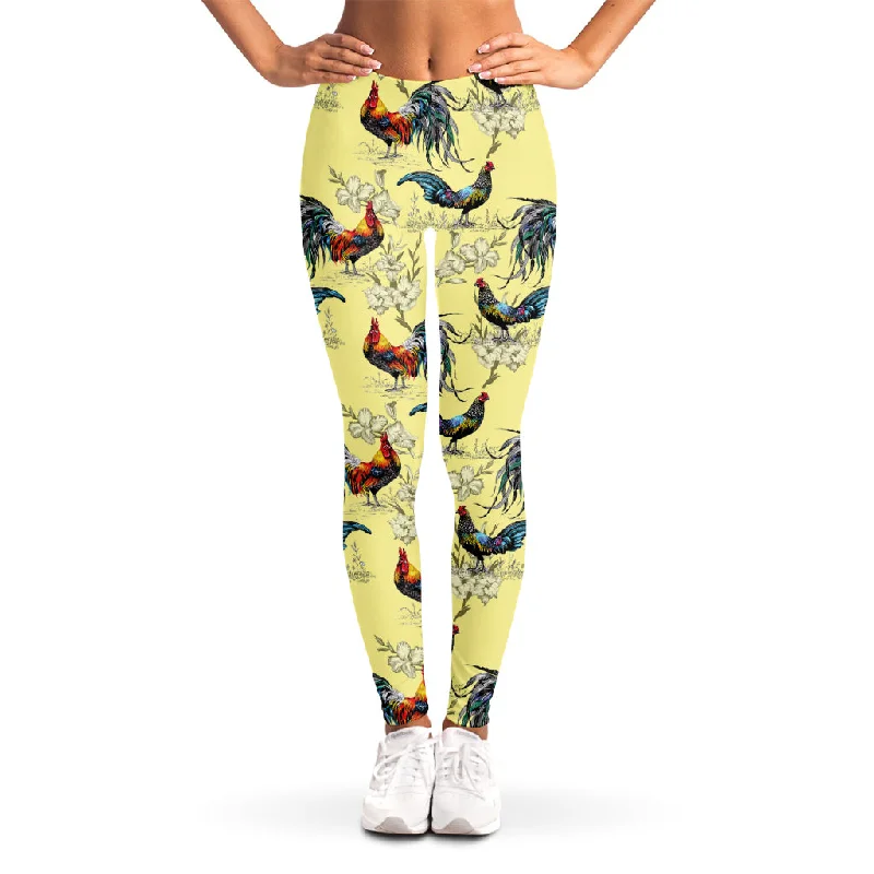 Rooster And Flower Pattern Print Women's Leggings