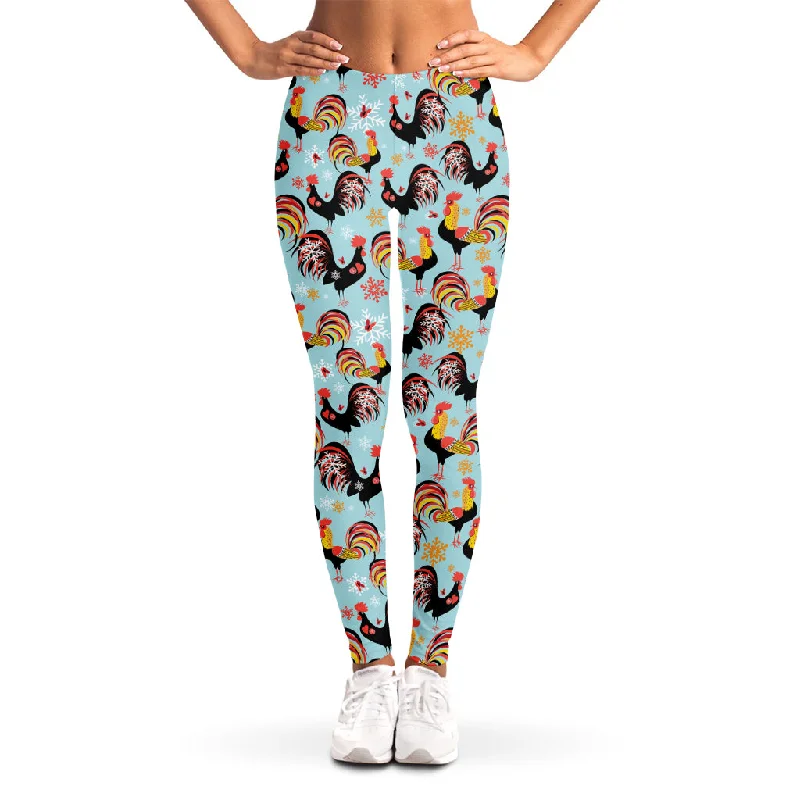 Rooster And Snowflake Pattern Print Women's Leggings