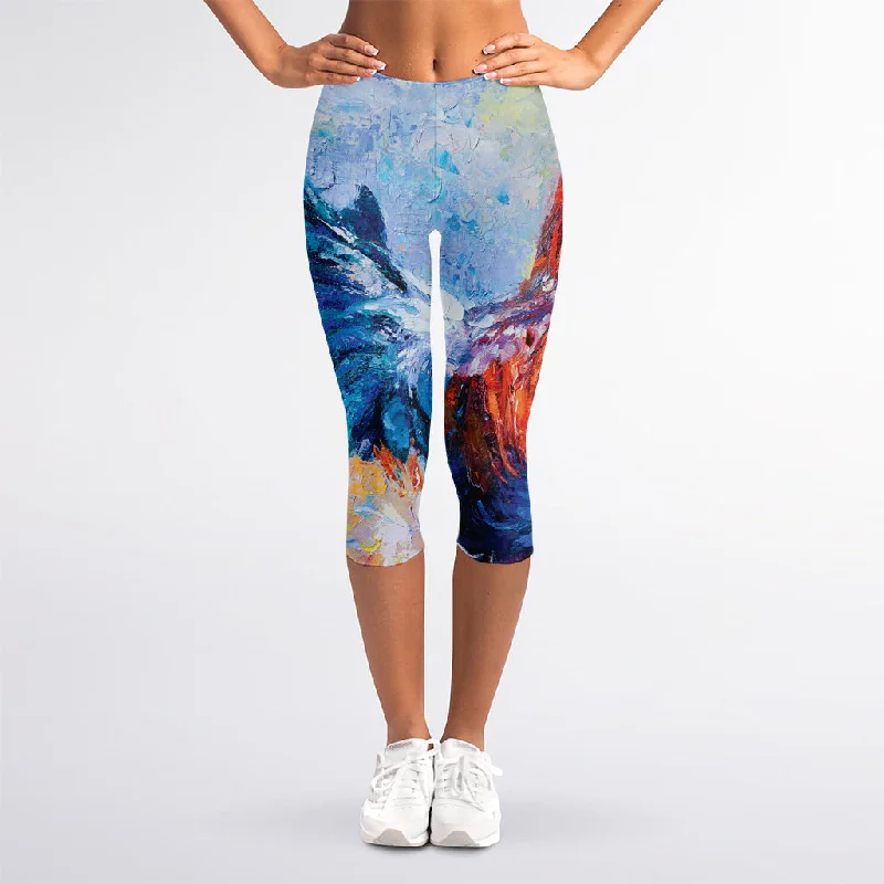 Rooster Painting Print Women's Capri Leggings