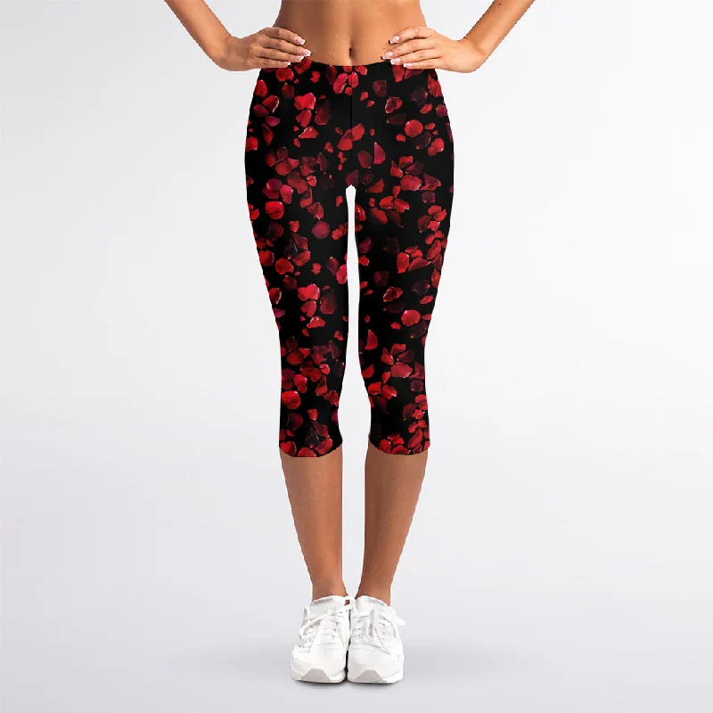 Rose Petals Pattern Print Women's Capri Leggings