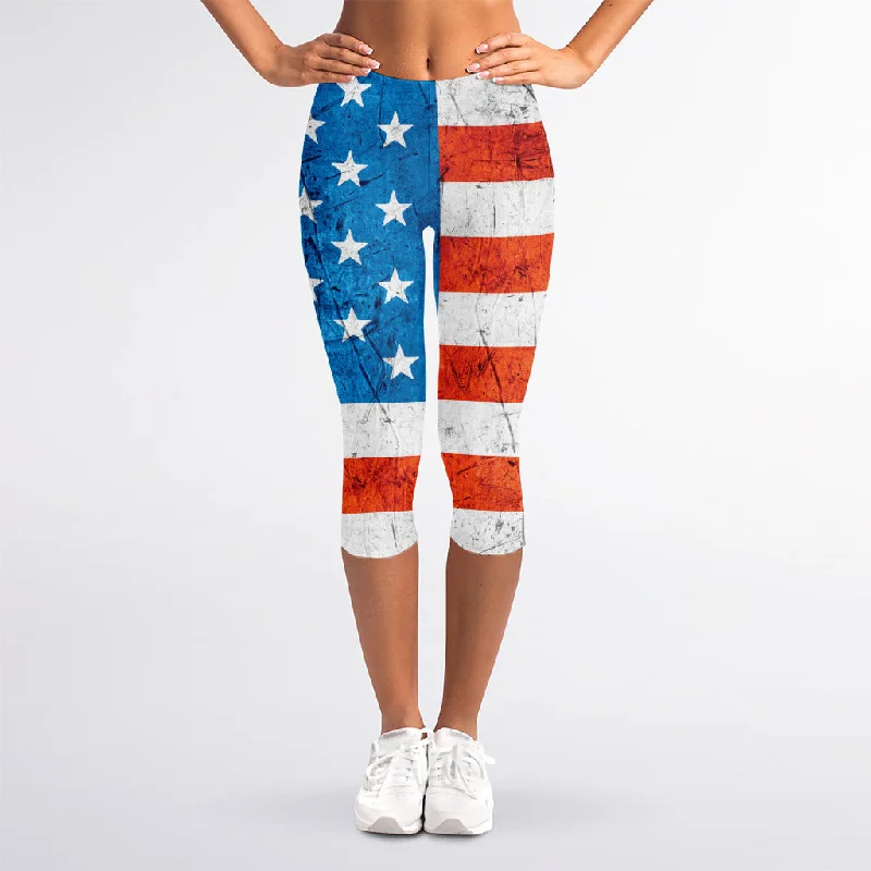 Rough USA Flag Print Women's Capri Leggings