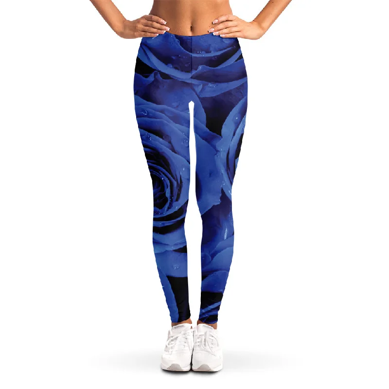 Royal Blue Rose Print Women's Leggings