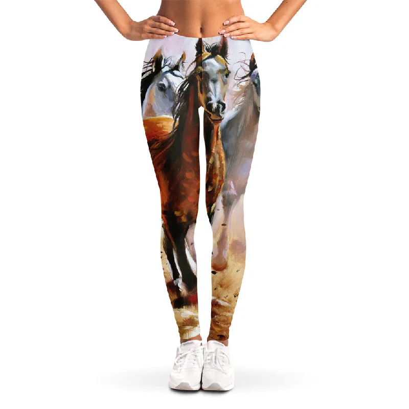 Running Horses Painting Print Women's Leggings