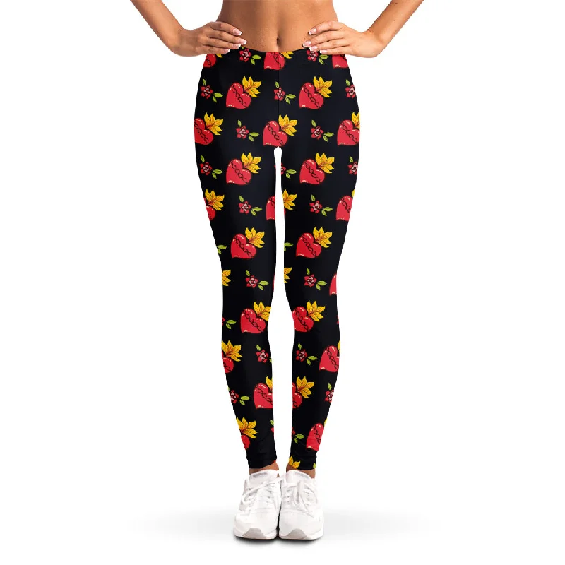 Sacred Heart Pattern Print Women's Leggings