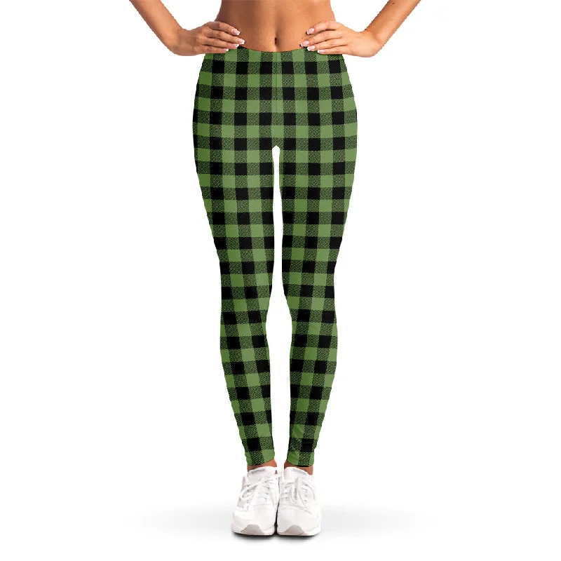 Sage Green Buffalo Check Pattern Print Women's Leggings