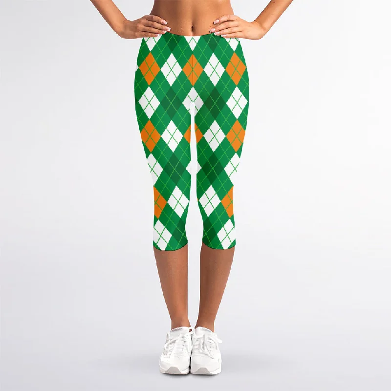 Saint Patrick's Day Argyle Pattern Print Women's Capri Leggings