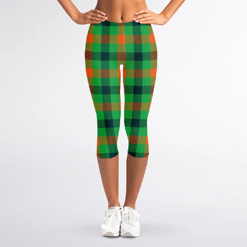 Saint Patrick's Day Buffalo Plaid Print Women's Capri Leggings