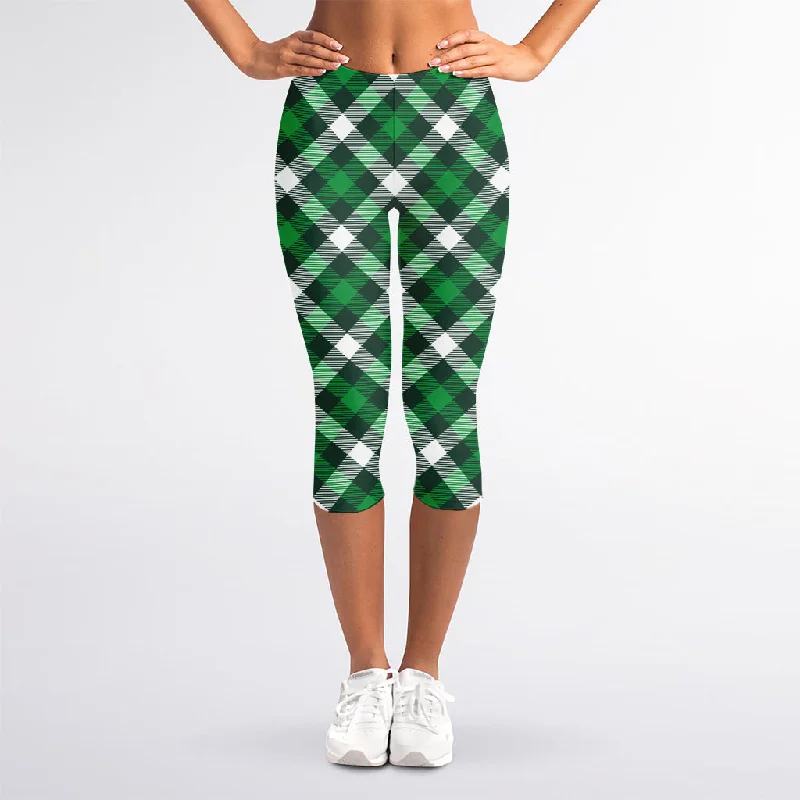 Saint Patrick's Day Plaid Pattern Print Women's Capri Leggings