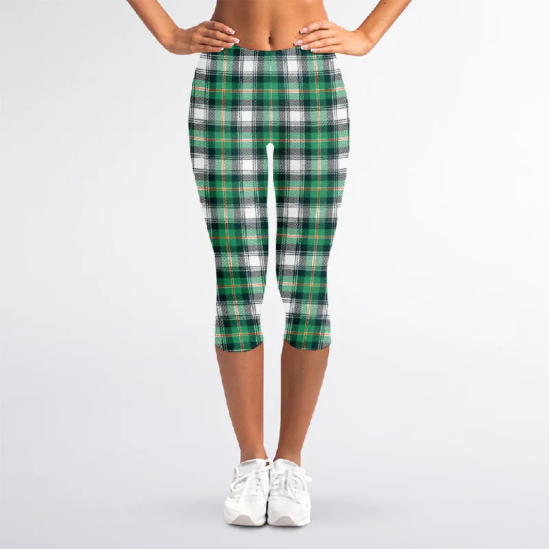 Saint Patrick's Day Tartan Pattern Print Women's Capri Leggings