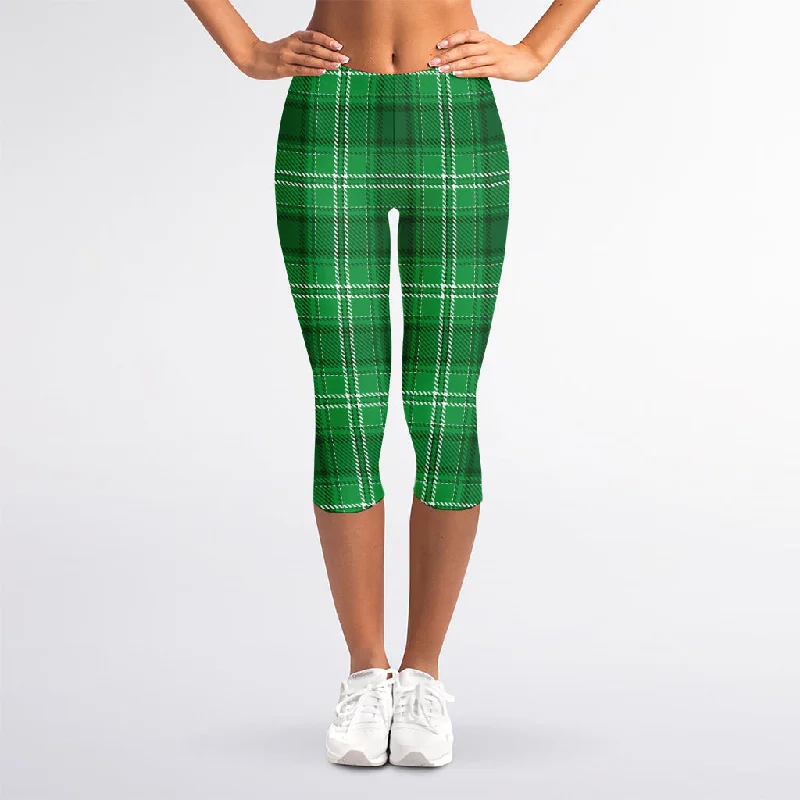 Saint Patrick's Day Tartan Print Women's Capri Leggings