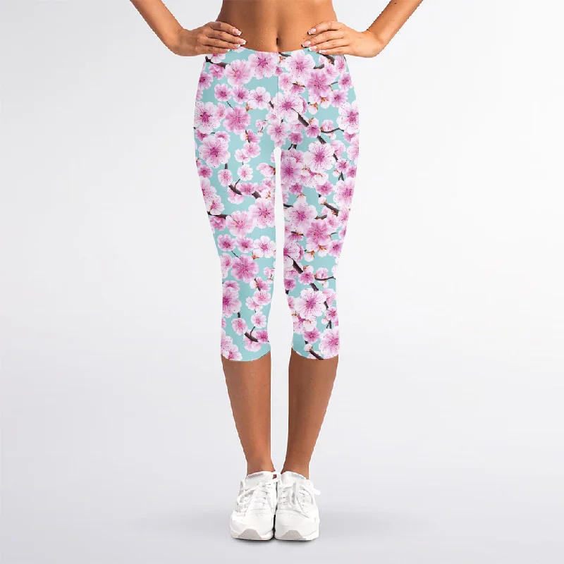 Sakura Cherry Blossom Pattern Print Women's Capri Leggings