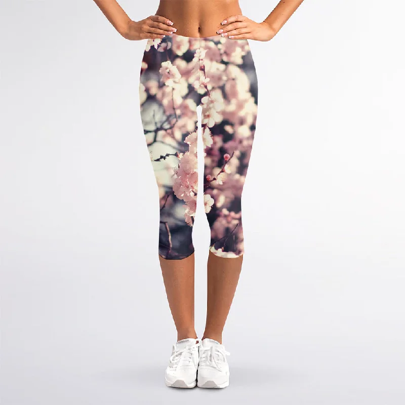 Sakura Cherry Blossom Print Women's Capri Leggings