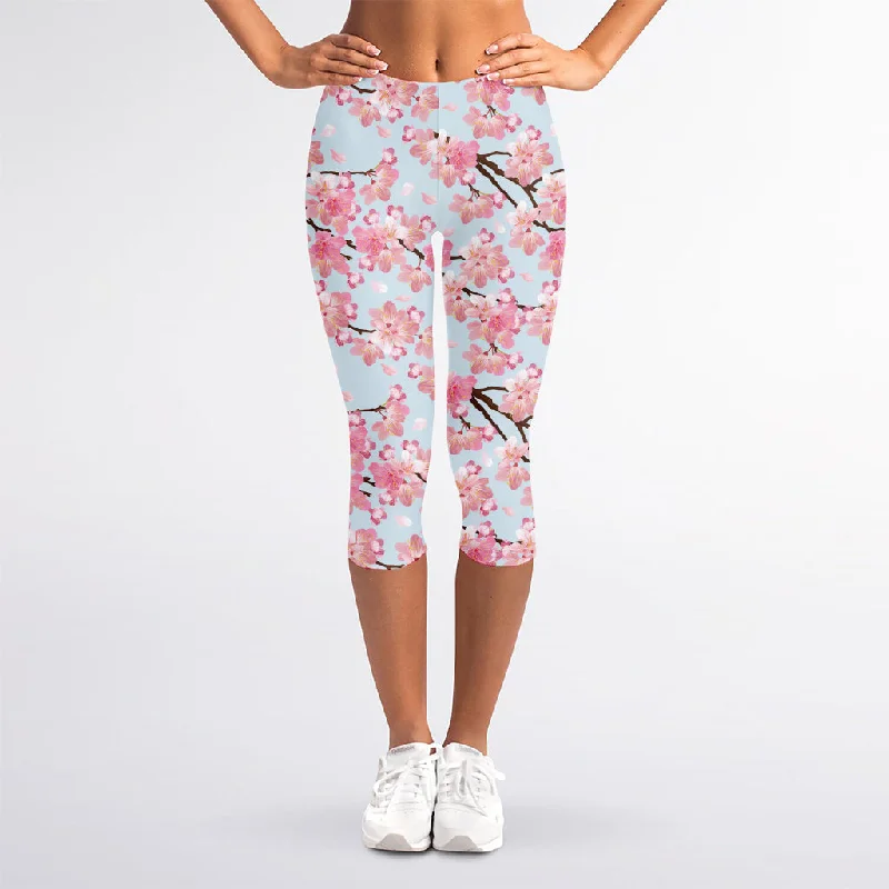 Sakura Flower Cherry Blossom Print Women's Capri Leggings