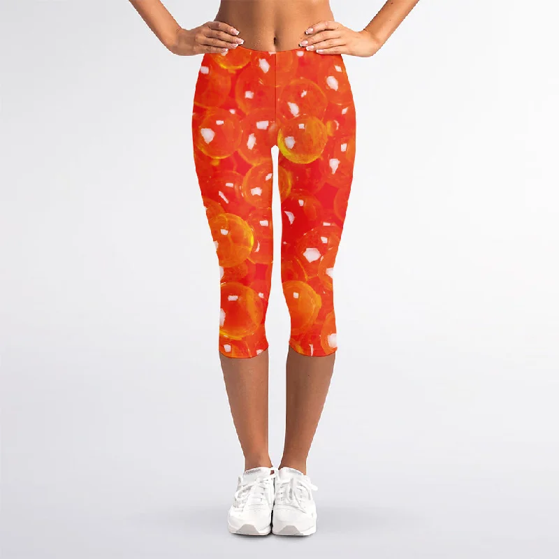 Salmon Roe Print Women's Capri Leggings