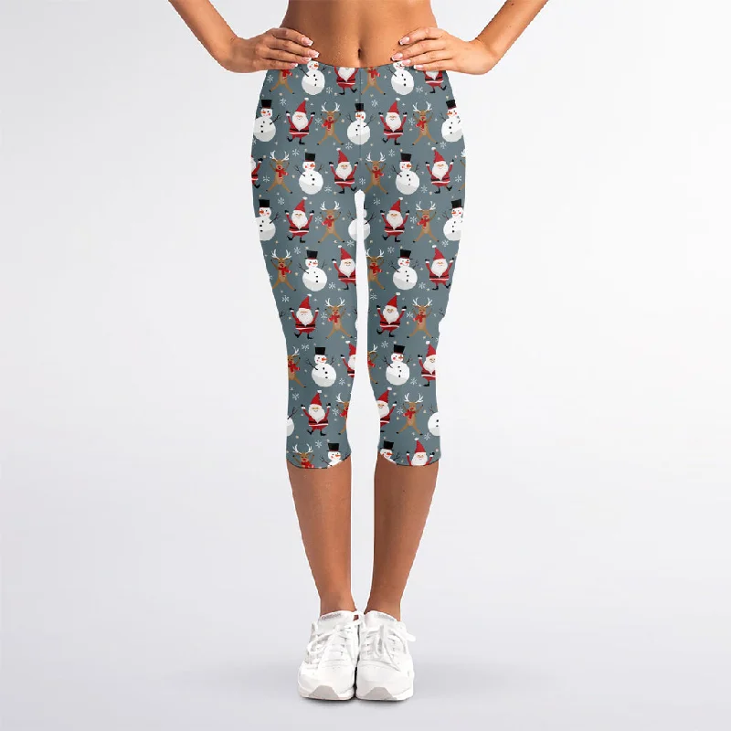 Santa Claus And Friends Pattern Print Women's Capri Leggings