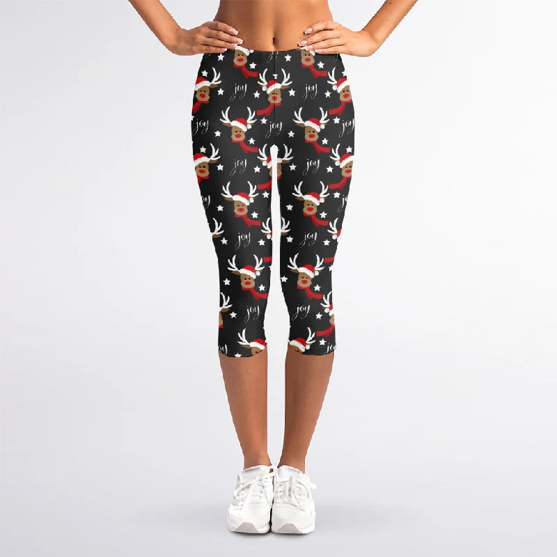 Santa Claus Deer Pattern Print Women's Capri Leggings