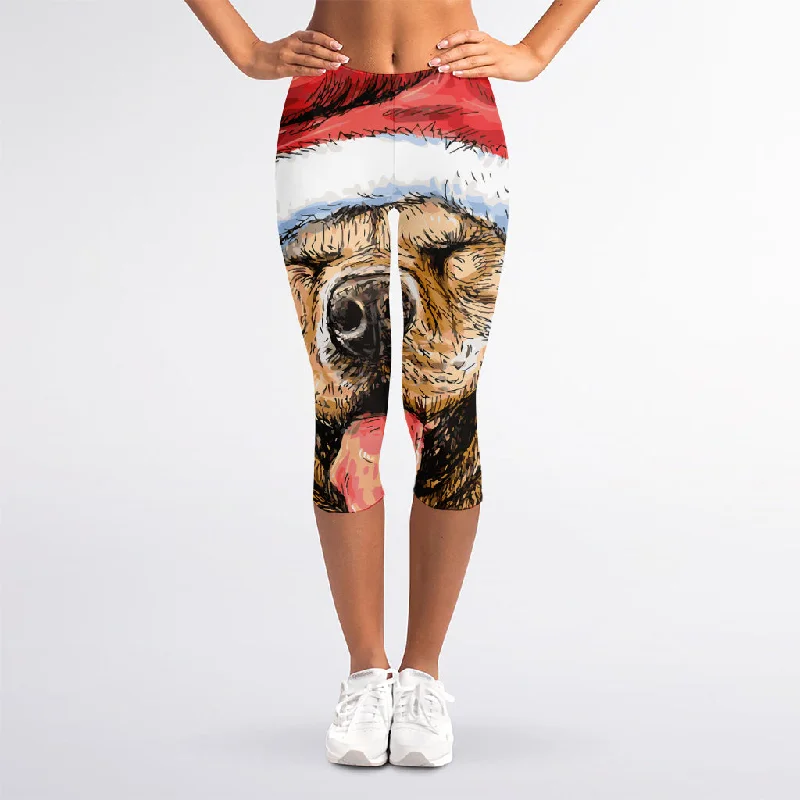 Santa Labrador Retriever Print Women's Capri Leggings