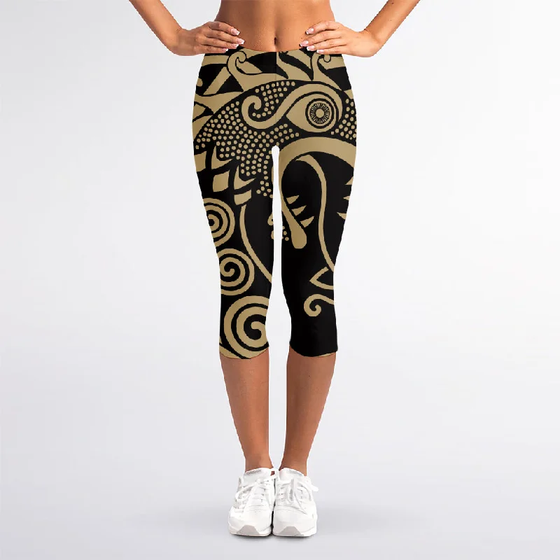 Scandinavian Viking Dragon Print Women's Capri Leggings