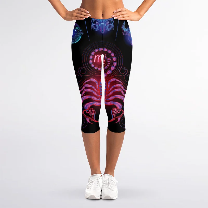 Scorpio And Astrological Signs Print Women's Capri Leggings