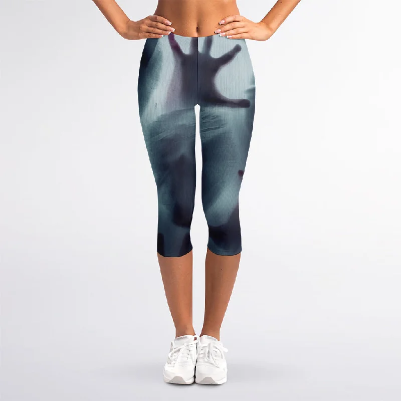 Screaming Horror Ghost 3D Print Women's Capri Leggings